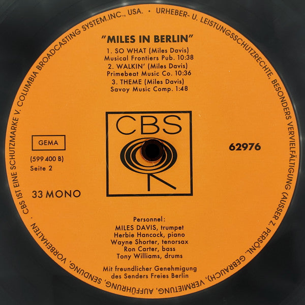 Miles Davis - Miles In Berlin (Vinyl, LP, Album, Reissue, Remastered, Mono) Near Mint (NM or M-) / Near Mint (NM or M-)