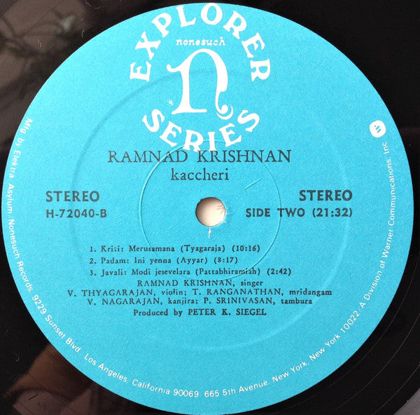 Ramnad Krishnan - Kaccheri (A Concert Of South Indian Classical Music) = インドの音楽の名演奏家たちVol.2 (Vinyl, LP, Album, Stereo) Very Good Plus (VG+) / Very Good Plus (VG+)