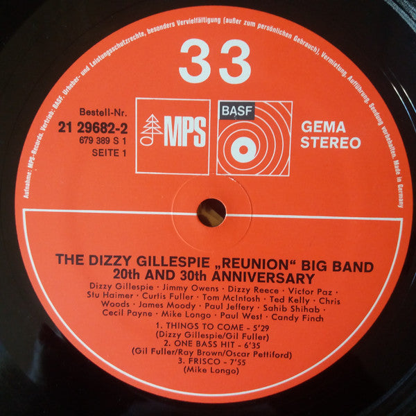 The Dizzy Gillespie Reunion Big Band - 20th And 30th Anniversary (Vinyl, LP, Album, Reissue) Near Mint (NM or M-) / Very Good Plus (VG+)
