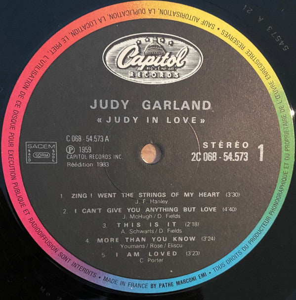 Judy Garland - Judy In Love (Vinyl, LP, Album, Reissue, Stereo) Very Good Plus (VG+) / Very Good Plus (VG+)