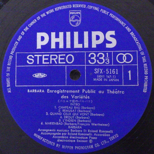 Barbara (5) - Enregistrement Public Au Théâtre Des Variétés = バリエテ座のバルバラ (2xVinyl, LP, Album, Stereo) Very Good (VG) / Good Plus (G+)