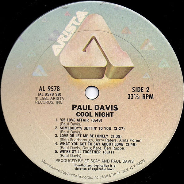Paul Davis (3) - Cool Night (Vinyl, LP, Album) Very Good Plus (VG+) / Very Good Plus (VG+)