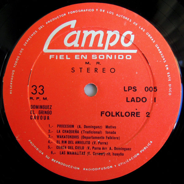 Alfredo Dominguez - Folklore 2 (Vinyl, LP, Album, Stereo) Good Plus (G+) / Good (G)