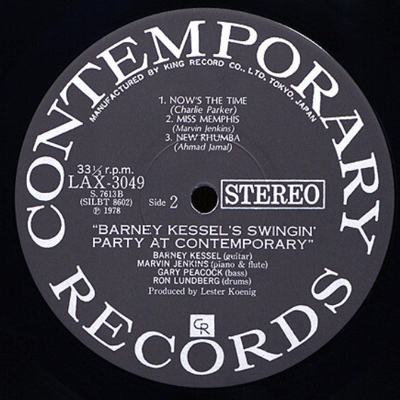 Barney Kessel - Barney Kessel's Swingin' Party At Contemporary (Vinyl, LP, Album, Stereo) Near Mint (NM or M-) / Very Good Plus (VG+)