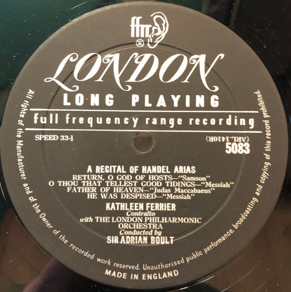Kathleen Ferrier - A Recital Of Bach And Handel Arias (Vinyl, LP, Reissue, Mono) Good Plus (G+) / Good Plus (G+)