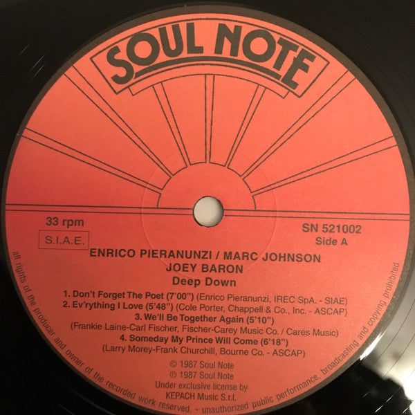 Enrico Pieranunzi - Deep Down (Vinyl, CD, LP, Reissue, Stereo, Album, Reissue, Stereo) Very Good Plus (VG+) / Very Good Plus (VG+)