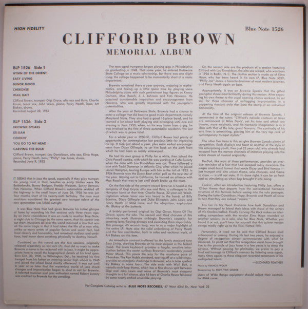 Clifford Brown - Memorial Album (Vinyl, LP, Album, Compilation, Repress, Mono) Near Mint (NM or M-) / Very Good (VG)