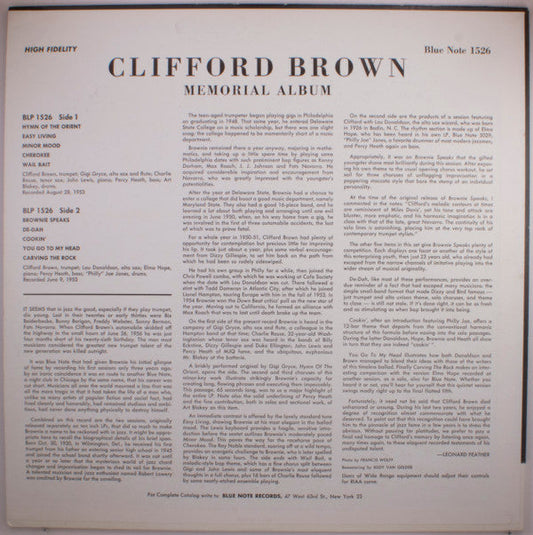 Clifford Brown - Memorial Album (Vinyl, LP, Album, Compilation, Repress, Mono) Near Mint (NM or M-) / Very Good (VG)