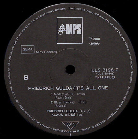 Friedrich Gulda - It's All One (Vinyl, LP, Album) Very Good Plus (VG+) / Very Good Plus (VG+)