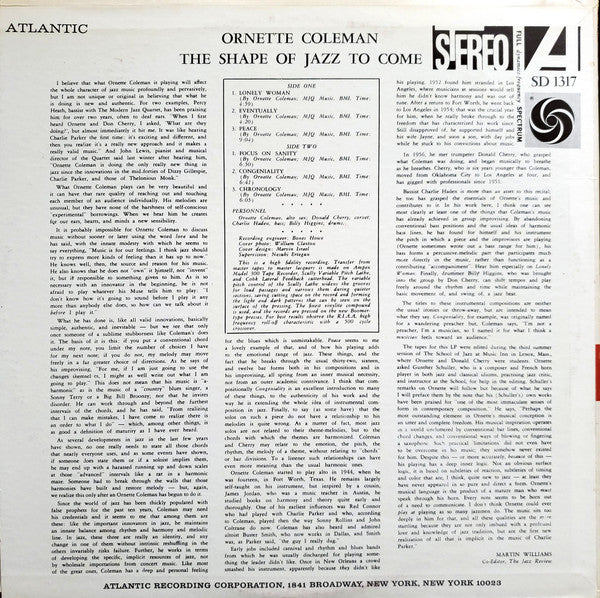 Ornette Coleman - The Shape Of Jazz To Come (Vinyl, LP, Album, Stereo, Reissue) Very Good (VG) / Very Good Plus (VG+)