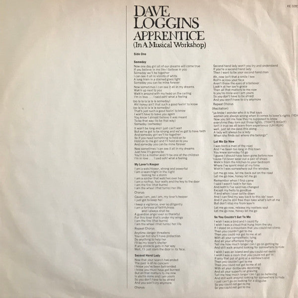 Dave Loggins - Apprentice (In A Musical Workshop) (Vinyl, LP, Album, Stereo) Very Good Plus (VG+) / Very Good (VG)