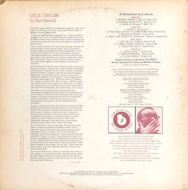 Cecil Taylor - In Transition (2xVinyl, LP, Compilation, Stereo, Mono) Very Good Plus (VG+) / Near Mint (NM or M-)