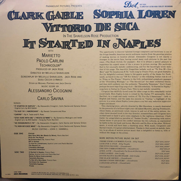 Alessandro Cicognini - ナポリ湾 = It Started In Naples (Original Motion Picture Soundtrack) (Vinyl, LP, Album, Stereo) Very Good Plus (VG+) / Very Good Plus (VG+)