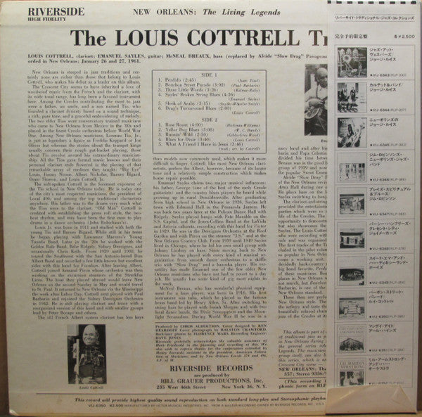 The Louis Cottrell Trio - Bourbon Street (Vinyl, LP, Album, Reissue, Mono) Very Good Plus (VG+) / Very Good (VG)
