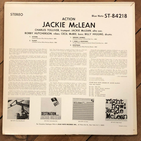 Jackie McLean - Action (Vinyl, LP, Album, Stereo) Good Plus (G+) / Good Plus (G+)