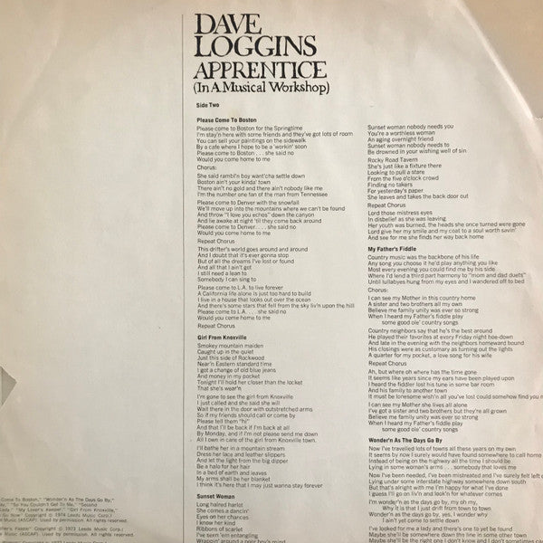 Dave Loggins - Apprentice (In A Musical Workshop) (Vinyl, LP, Album, Stereo) Very Good Plus (VG+) / Very Good (VG)