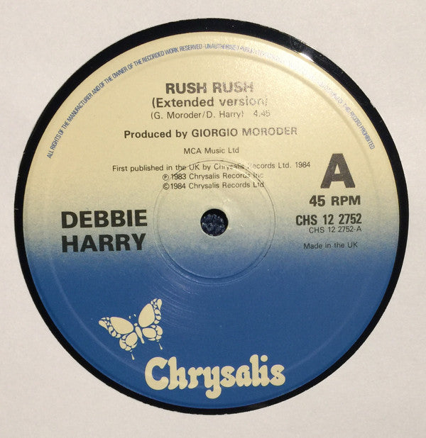 Deborah Harry - Rush Rush (Extended Version) (Vinyl, 12", 45 RPM, Single) Good Plus (G+) / Fair (F)