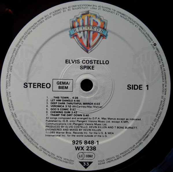Elvis Costello - Spike (Vinyl, LP, Album, Stereo) Very Good (VG) / Very Good (VG)