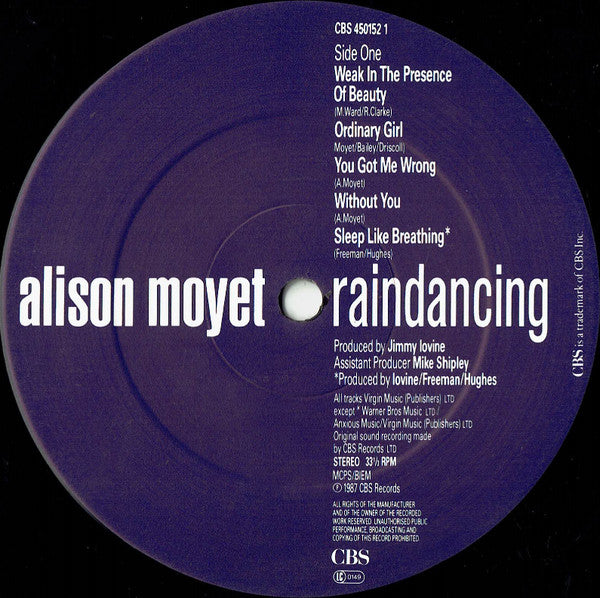 Alison Moyet - Raindancing (Vinyl, LP, Album, Stereo) Very Good Plus (VG+) / Very Good Plus (VG+)