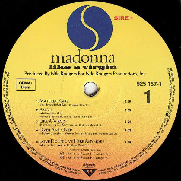 Madonna - Like A Virgin (Vinyl, LP, Album) Near Mint (NM or M-) / Very Good Plus (VG+)