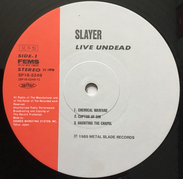 Slayer - Live Undead (Vinyl, 12", 33 ⅓ RPM, Mini-Album, Promo) Very Good Plus (VG+) / Very Good (VG)