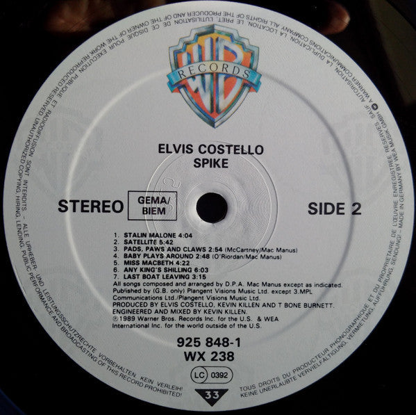 Elvis Costello - Spike (Vinyl, LP, Album, Stereo) Very Good (VG) / Very Good (VG)