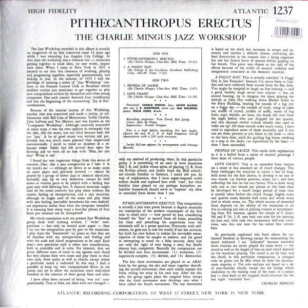 Charles Mingus Jazz Workshop - Pithecanthropus Erectus (Vinyl, LP, Album, Reissue, Remastered, Mono) Good Plus (G+) / Very Good (VG)