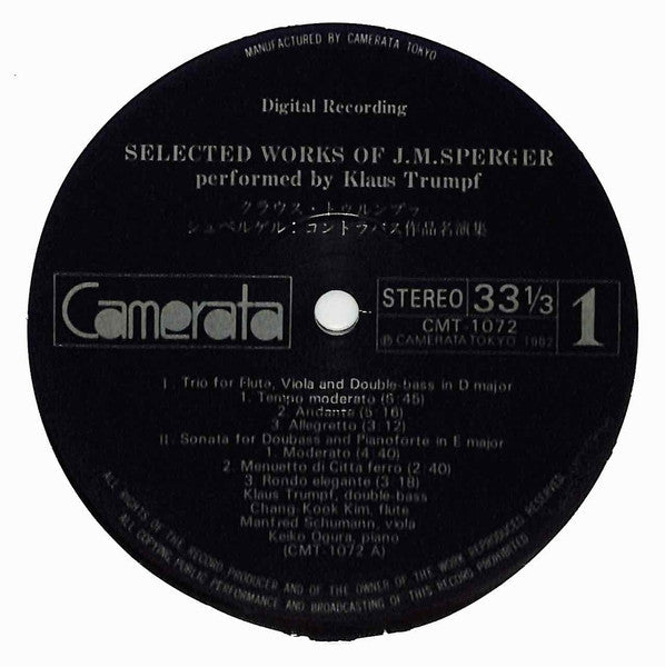 Klaus Trumpf - Selected Works Of J.M.Sperger (Vinyl, LP, Album) Very Good (VG) / Very Good Plus (VG+)