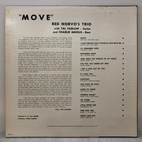 The Red Norvo Trio - Move! (Vinyl, LP, Album, Reissue) Very Good Plus (VG+) / Very Good (VG)