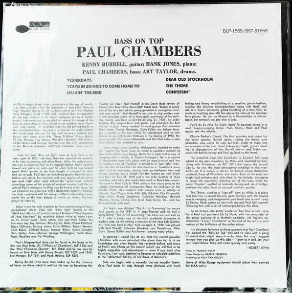 Paul Chambers Quartet - Bass On Top (Vinyl, LP, Album, Reissue, Stereo) Very Good (VG) / Very Good (VG)