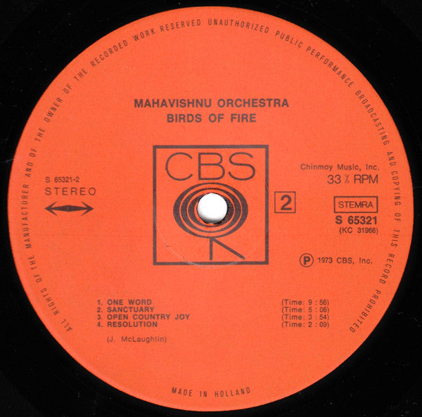 Mahavishnu Orchestra - Birds Of Fire (Vinyl, LP, Album, Stereo) Very Good (VG) / Very Good (VG)