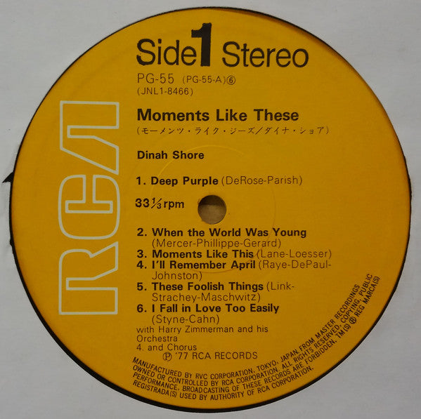 Dinah Shore - Moments Like These (Vinyl, LP) Very Good Plus (VG+) / Good Plus (G+)