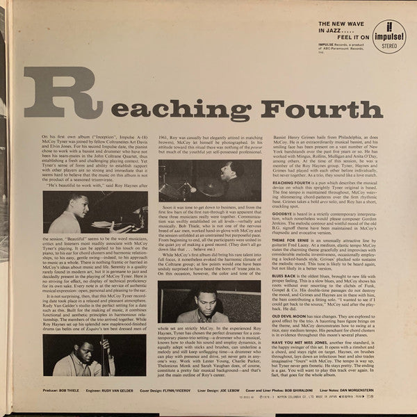McCoy Tyner Trio - Reaching Fourth (Vinyl, LP, Album, Reissue, Stereo) Very Good Plus (VG+) / Very Good (VG)