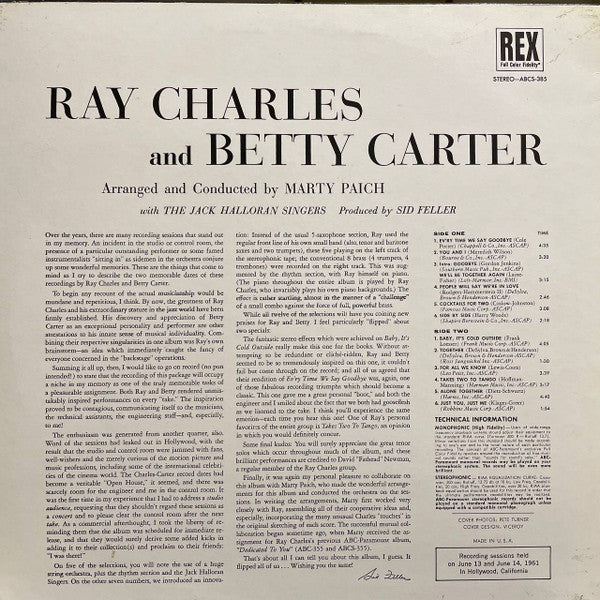 Ray Charles - Ray Charles And Betty Carter With The Jack Halloran Singers (Vinyl, LP, Album, Stereo) Very Good Plus (VG+) / Very Good (VG)