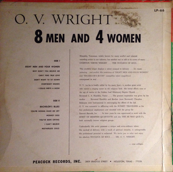 OV Wright - 8 Men And 4 Women (Vinyl, LP, Mono) Very Good Plus (VG+) / Very Good Plus (VG+)