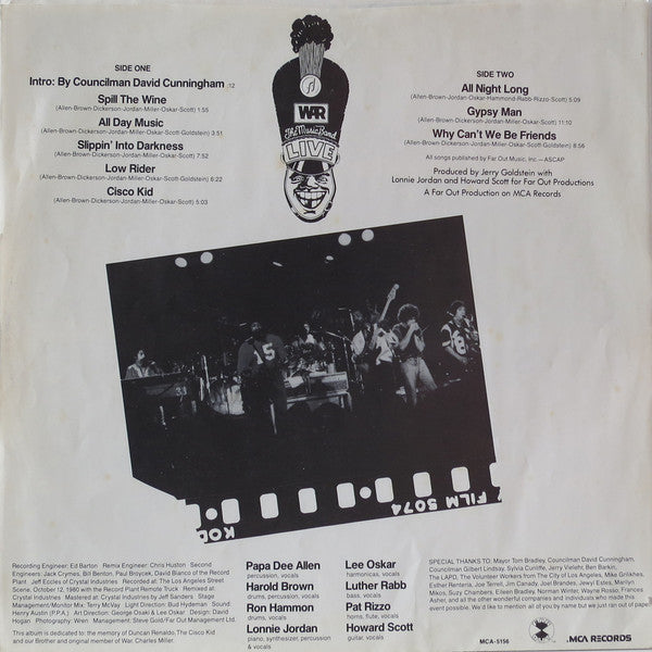 War - The Music Band Live (Vinyl, LP, Album) Good Plus (G+) / Very Good (VG)