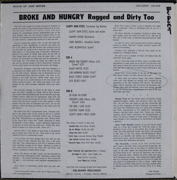 Sleepy John Estes - Broke And Hungry (Vinyl, LP, Album, Stereo) Very Good Plus (VG+) / Very Good Plus (VG+)