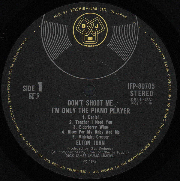 Elton John - Don't Shoot Me I'm Only The Piano Player (Vinyl, LP, Album, Reissue, Stereo) Very Good (VG) / Very Good (VG)