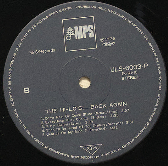 The Hi-Lo's - Back Again (Vinyl, LP, Album, Limited Edition) Very Good Plus (VG+) / Very Good Plus (VG+)