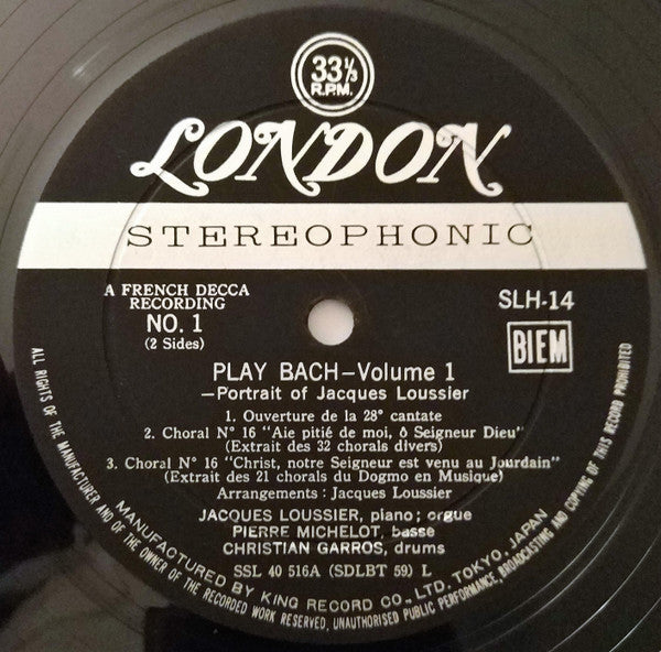 Jacques Loussier - 'Play Bach'/Vol. 1 - Portrait Of Jacques Loussier (Vinyl, LP) Very Good Plus (VG+) / Good Plus (G+)