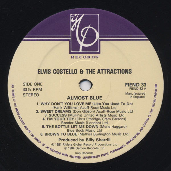 Elvis Costello & The Attractions - Almost Blue (Vinyl, LP, Album, R...