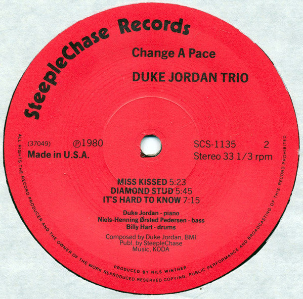 Duke Jordan Trio - Change A Pace (Vinyl, LP, Album, Stereo) Very Good Plus (VG+) / Very Good (VG)