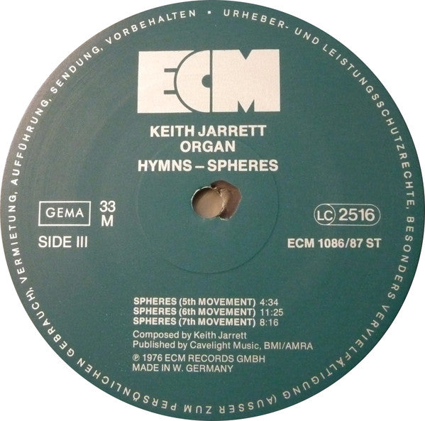 Keith Jarrett - Hymns Spheres (2xVinyl, LP, Album) Very Good Plus (VG+) / Very Good (VG)