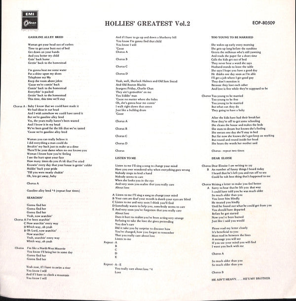 The Hollies - Hollies' Greatest Vol.2 (Vinyl, LP, Compilation) Good Plus (G+) / Good (G)