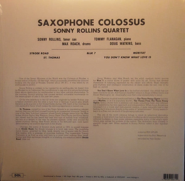 Sonny Rollins - Saxophone Colossus (Vinyl, LP, Album, Reissue) Very Good Plus (VG+) / Very Good Plus (VG+)