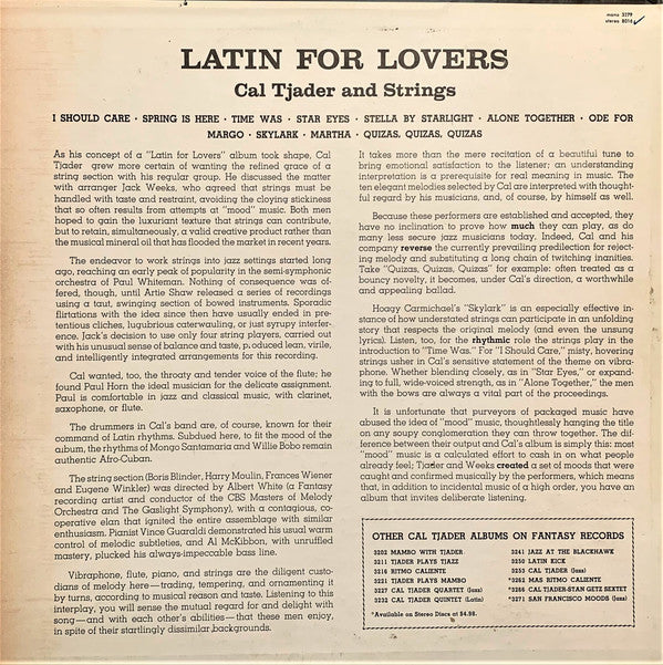 Cal Tjader - Latin For Lovers (Vinyl, LP, Album, Reissue, Stereo) Very Good (VG) / Very Good (VG)