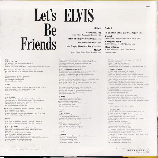 Elvis Presley - Let's Be Friends (Vinyl, LP, Album, Reissue, Stereo, Mono) Very Good Plus (VG+) / Very Good (VG)