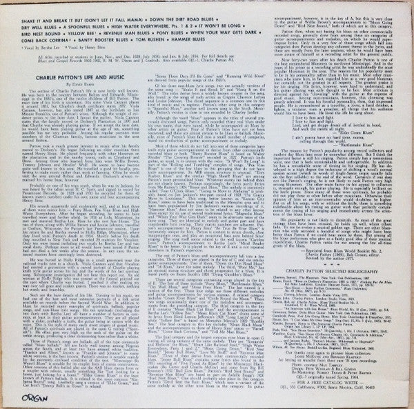 Charley Patton - The Immortal Charlie Patton Number 2 (Vinyl, LP, Compilation, Reissue) Very Good Plus (VG+) / Very Good Plus (VG+)