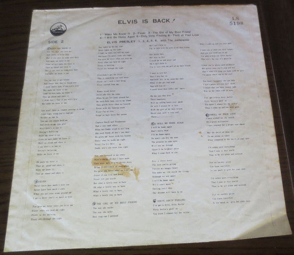 Elvis Presley - Elvis Is Back! (Vinyl, LP, Album, Mono) Good Plus (G+) / Very Good (VG)