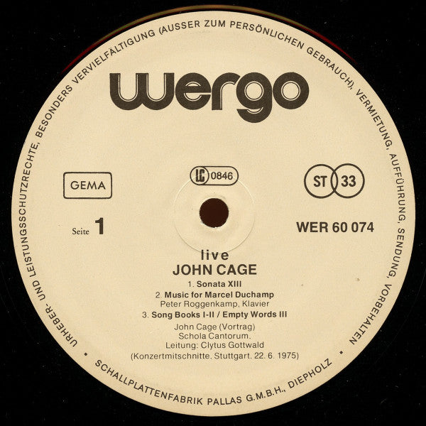 John Cage - Live (Vinyl, LP) Very Good (VG) / Very Good Plus (VG+)